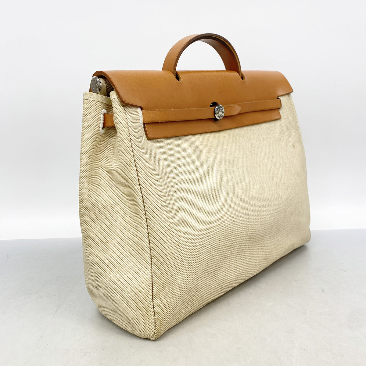 【6id5355】エルメス ハンドバッグ エールバックMM トワルアッシュ ナチュラル シルバー金具 □D刻印【中古】メンズ レディース ユニセックス