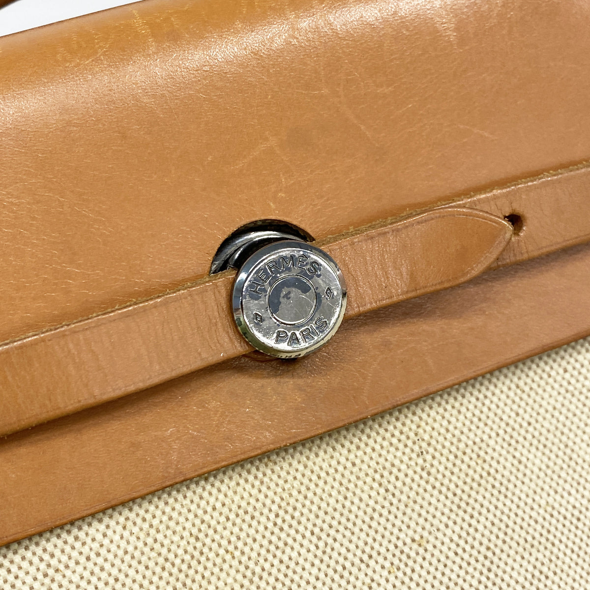【6id5355】エルメス ハンドバッグ エールバックMM トワルアッシュ ナチュラル シルバー金具 □D刻印【中古】メンズ レディース ユニセックス