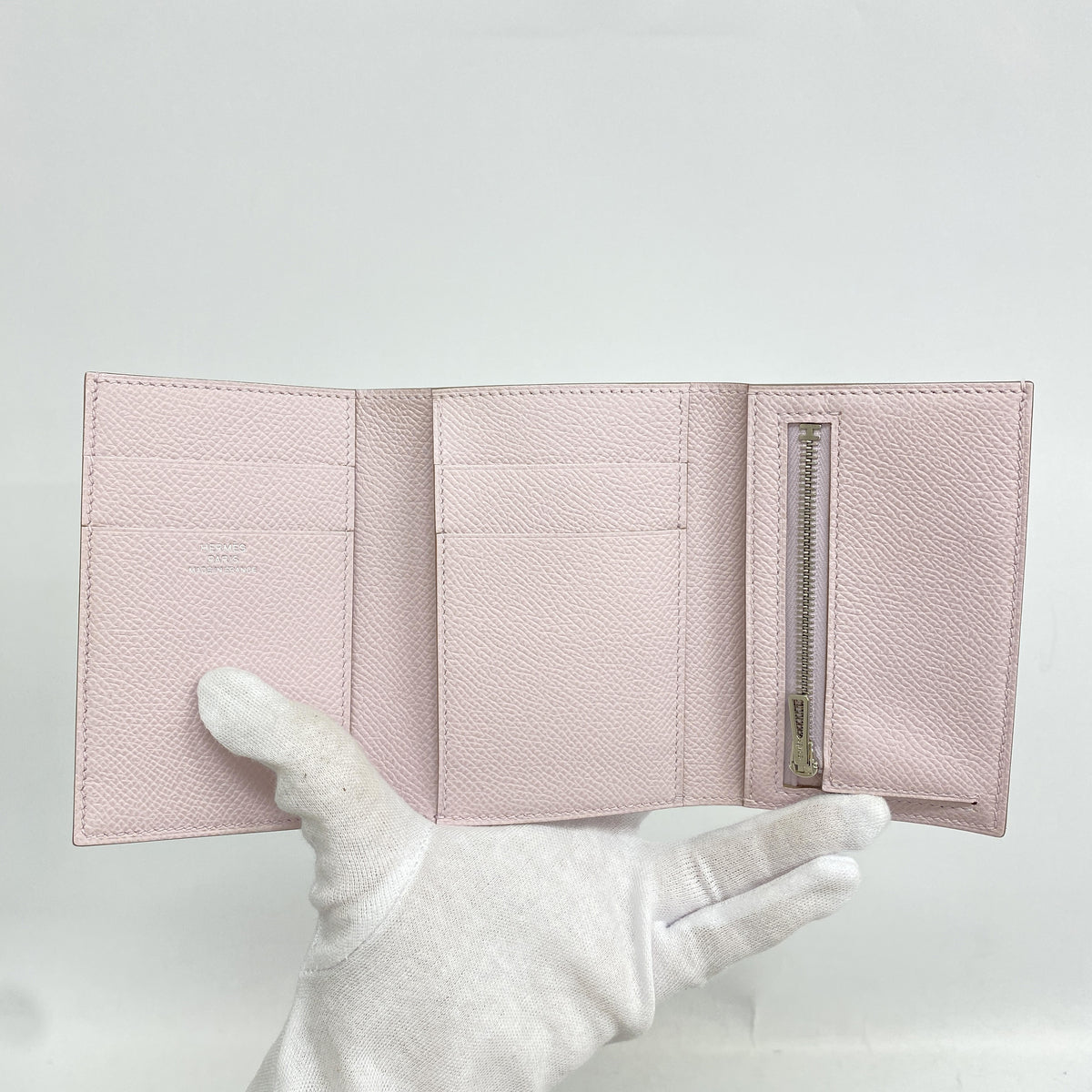 【6id5396】エルメス 三つ折り財布 ベアンコンビネ ヴォーエプソン モーヴペール シルバー金具 W刻印【中古】レディース