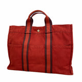 【6id5408】エルメス トートバッグ フールトゥMM キャンバス レッド シルバー金具【中古】メンズ レディース ユニセックス
