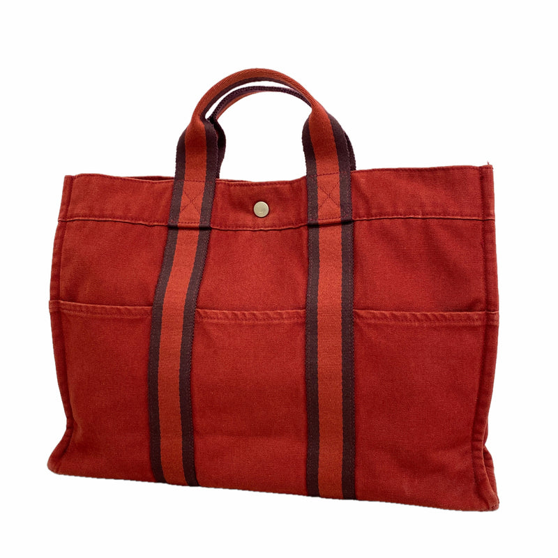 【6id5408】エルメス トートバッグ フールトゥMM キャンバス レッド シルバー金具【中古】メンズ レディース ユニセックス