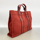 【6id5408】エルメス トートバッグ フールトゥMM キャンバス レッド シルバー金具【中古】メンズ レディース ユニセックス