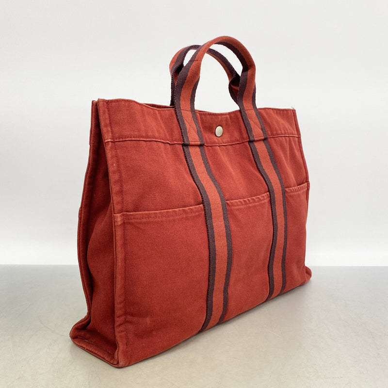 【6id5408】エルメス トートバッグ フールトゥMM キャンバス レッド シルバー金具【中古】メンズ レディース ユニセックス