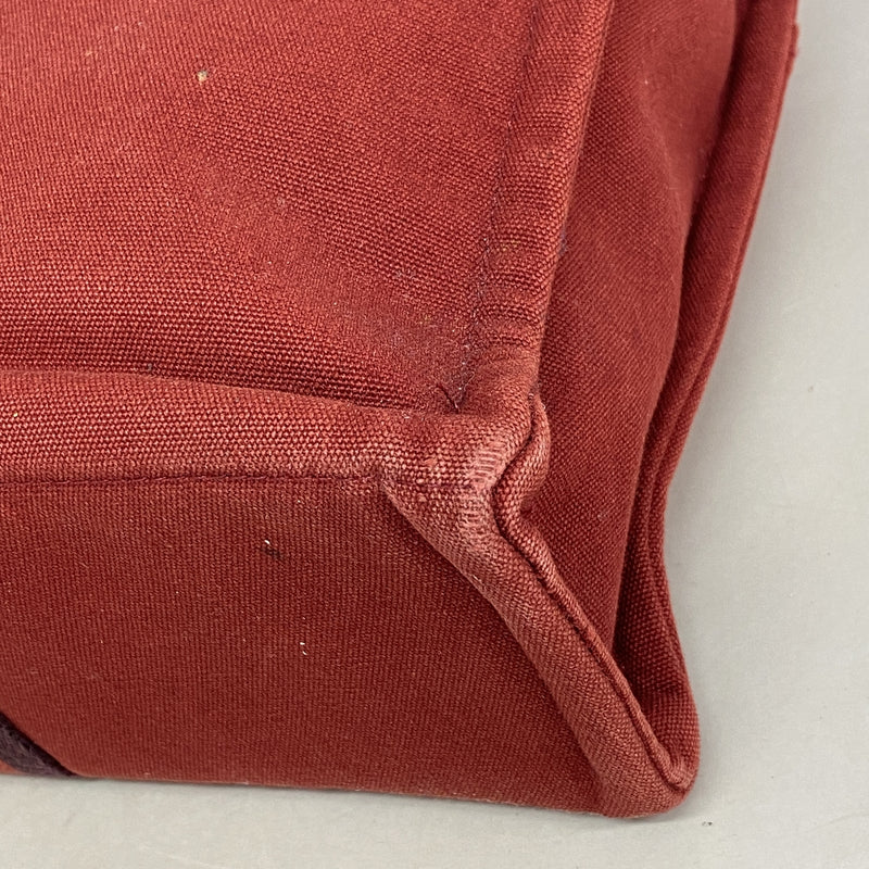【6id5408】エルメス トートバッグ フールトゥMM キャンバス レッド シルバー金具【中古】メンズ レディース ユニセックス