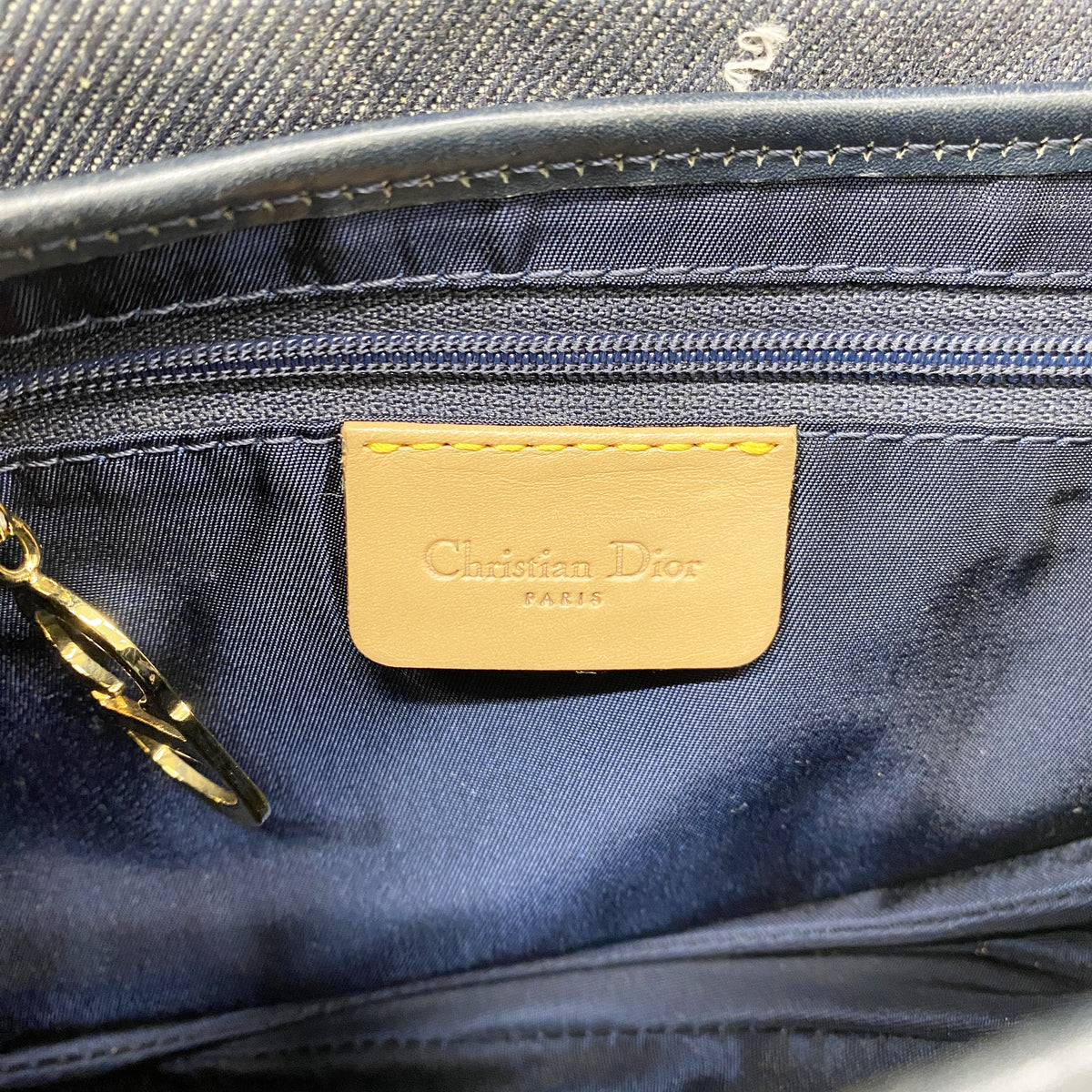 【6id5441】クリスチャンディオール ハンドバッグ サドル デニム ブルー ブラウン ゴールド金具【中古】レディース