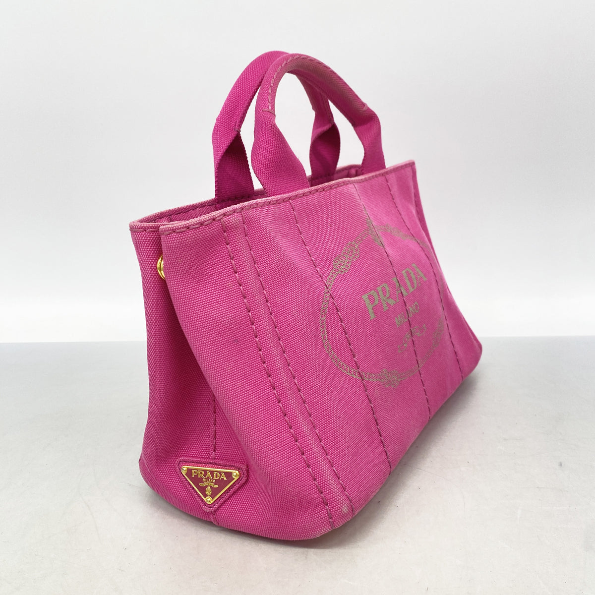 【6id5442】プラダ トートバッグ カナパ キャンバス ピンク ゴールド金具 2wayバッグ【中古】レディース