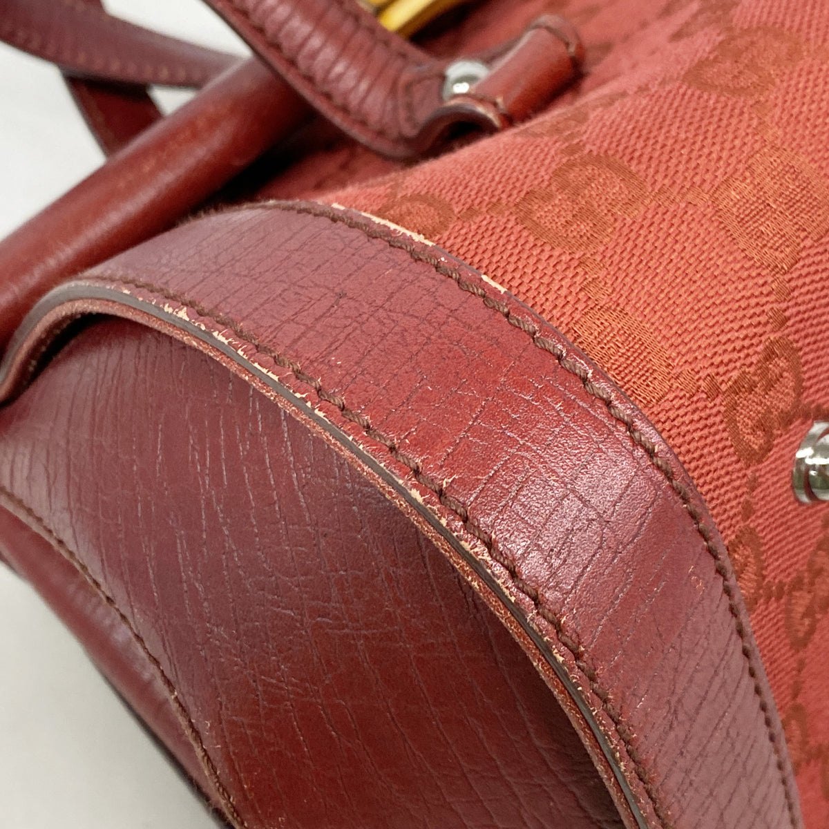【6id5445】グッチ ハンドバッグ GGキャンバス/バンブー 111713 キャンバス レッド シルバー金具【中古】レディース