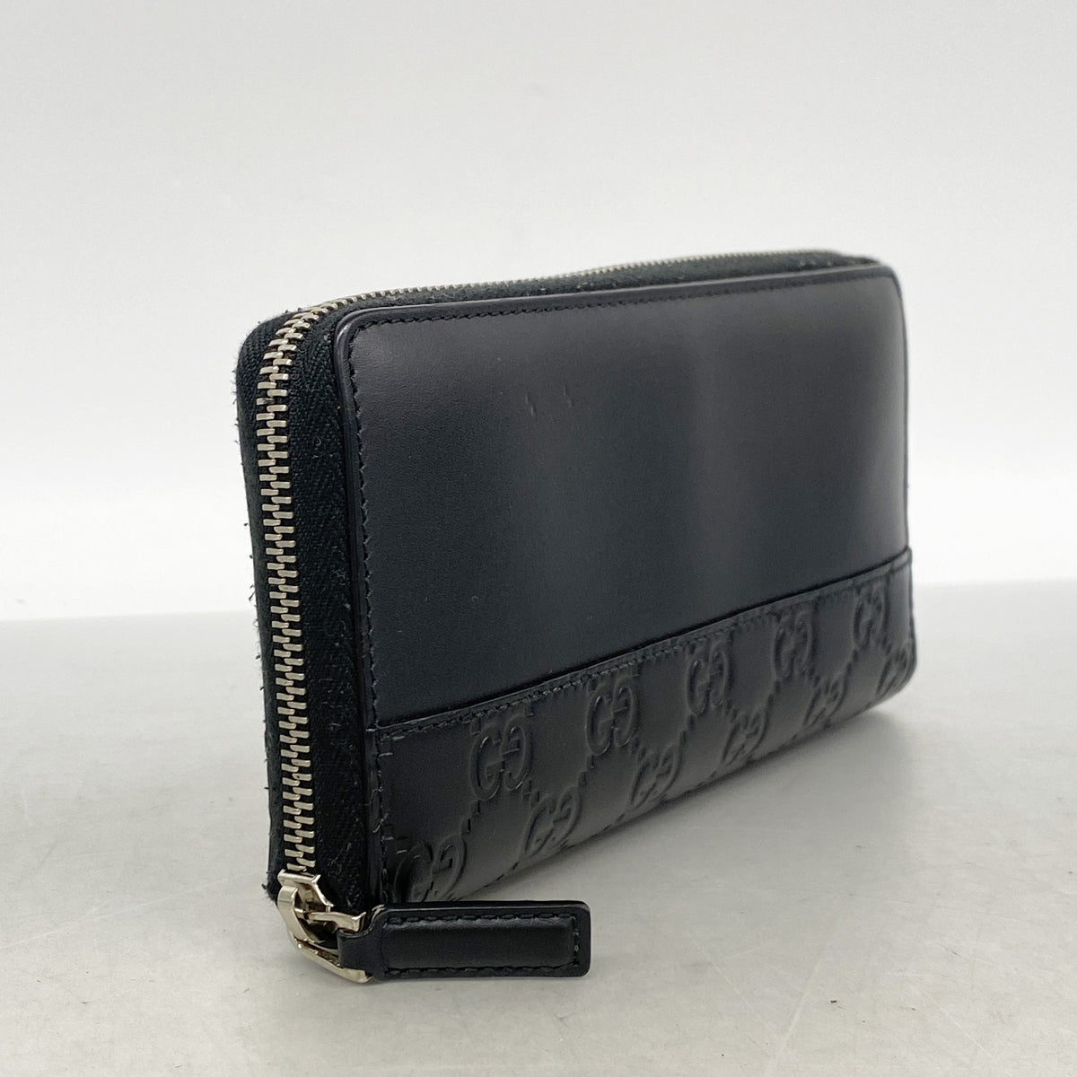 【6id5446】グッチ 長財布 グッチシマ 408839 レザー ブラック シルバー金具【中古】メンズ