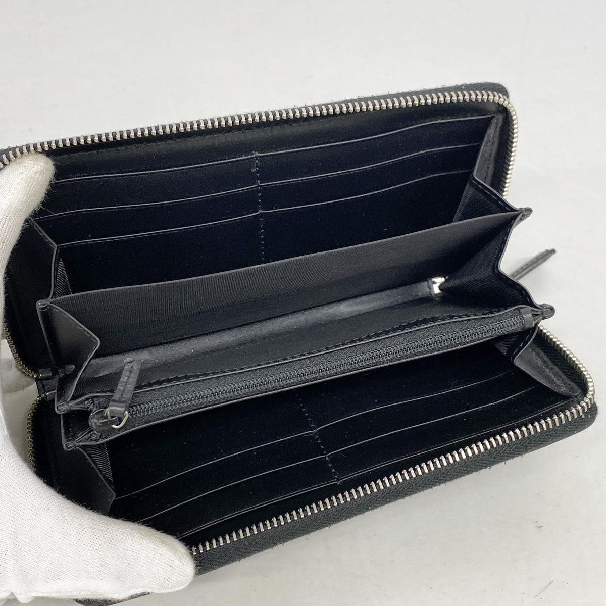 【6id5446】グッチ 長財布 グッチシマ 408839 レザー ブラック シルバー金具【中古】メンズ