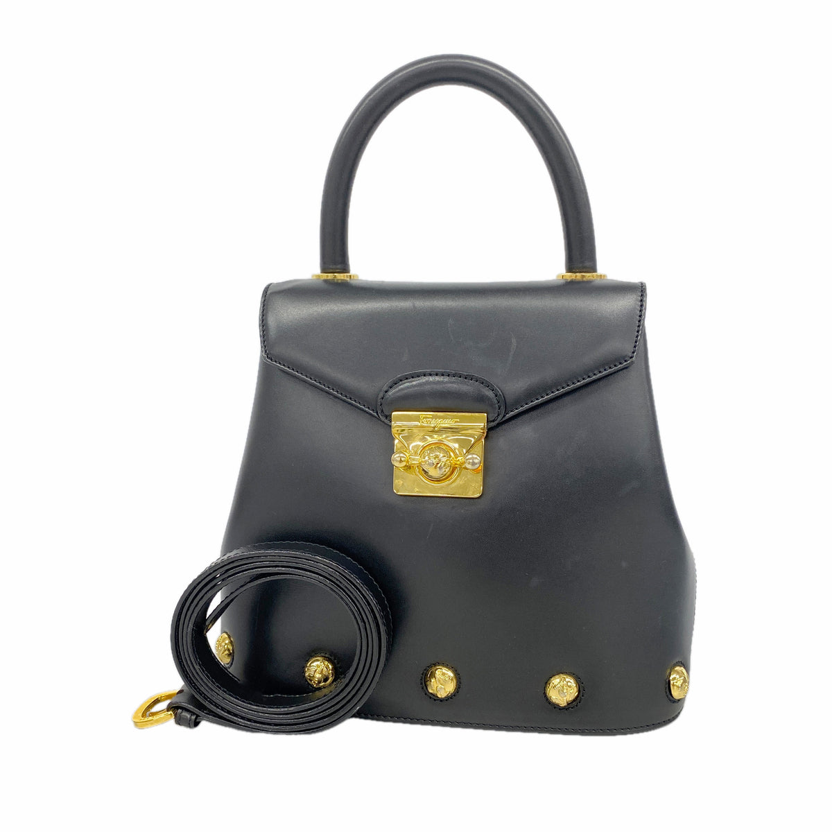 【6id5449】サルヴァトーレフェラガモ ハンドバッグ レザー ブラック ゴールド金具 2wayバッグ【中古】レディース