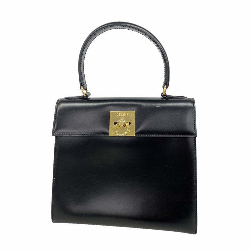 【6id5487】セリーヌ ハンドバッグ レザー ブラック ゴールド金具【中古】レディース