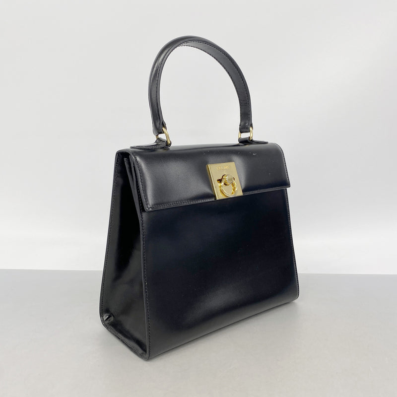 【6id5487】セリーヌ ハンドバッグ レザー ブラック ゴールド金具【中古】レディース