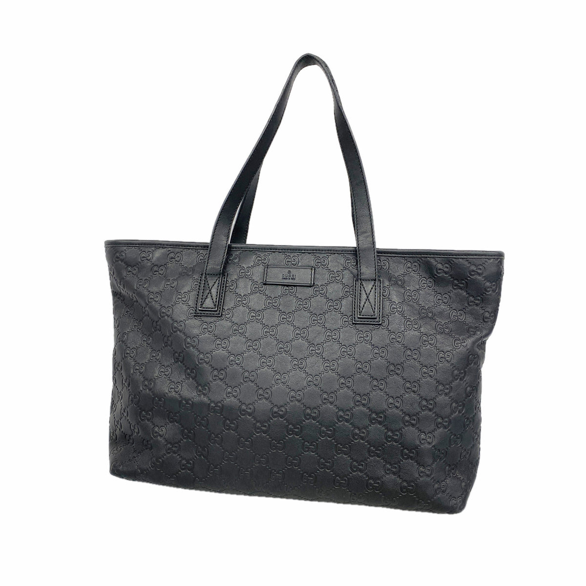 【6id5497】グッチ トートバッグ グッチシマ 211137 レザー ブラック シャンパンゴールド金具【中古】レディース