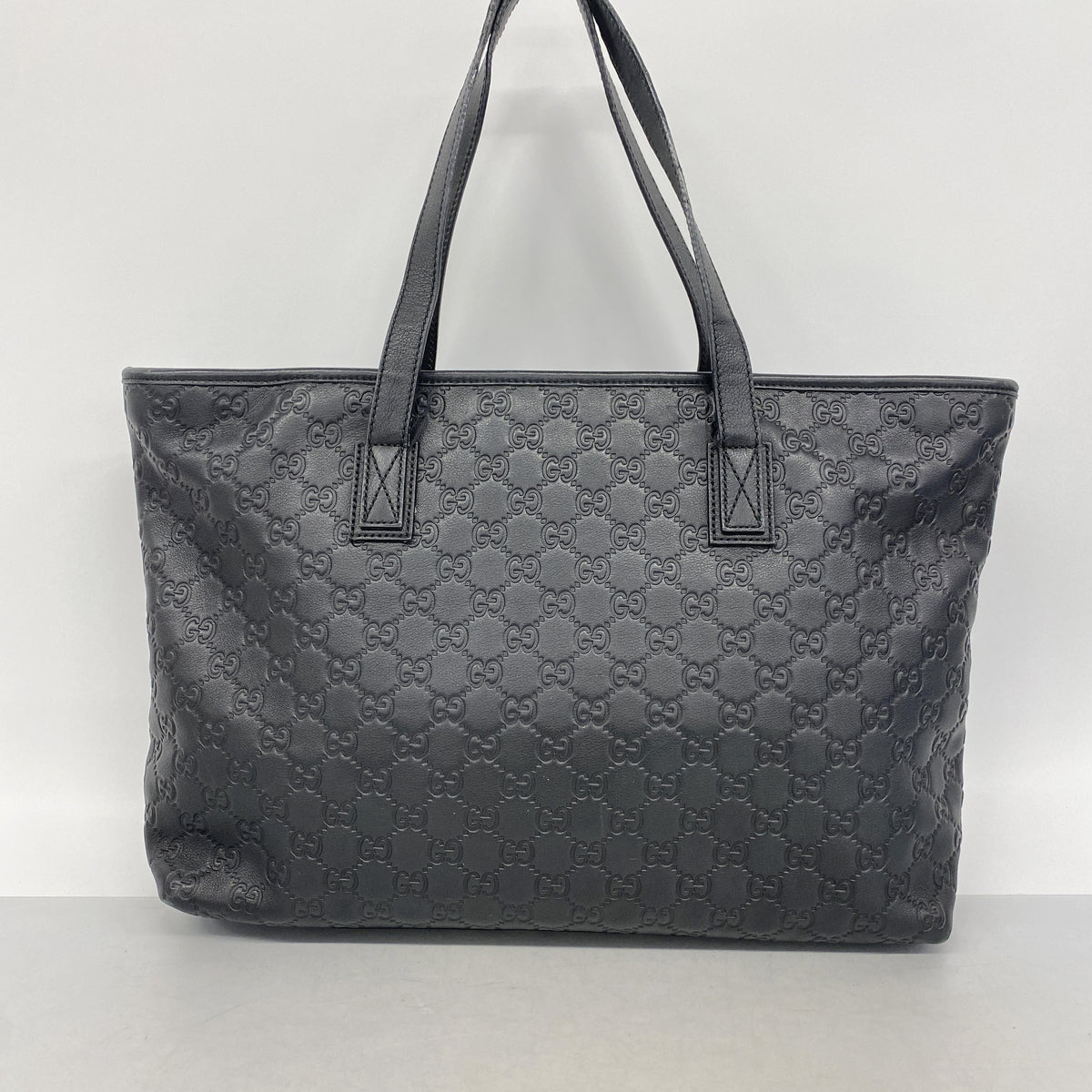 【6id5497】グッチ トートバッグ グッチシマ 211137 レザー ブラック シャンパンゴールド金具【中古】レディース