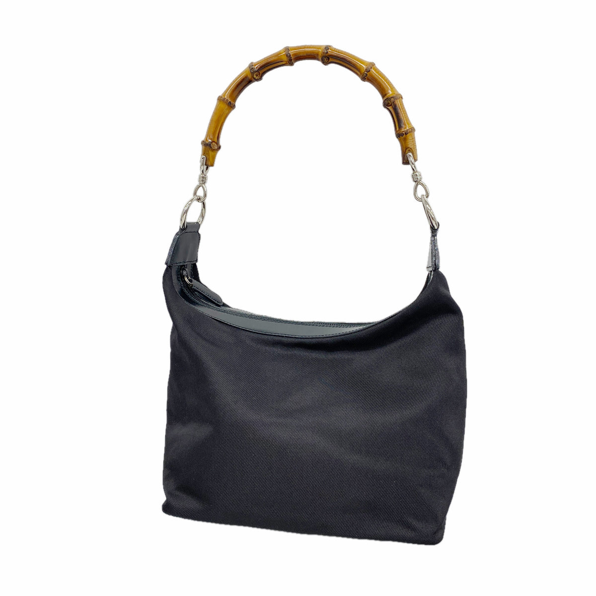 【6id5510】グッチ ショルダーバッグ バンブー 000 1956 0531 ナイロン ブラック シルバー金具【中古】レディース