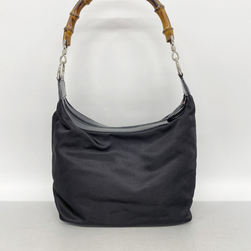 【6id5510】グッチ ショルダーバッグ バンブー 000 1956 0531 ナイロン ブラック シルバー金具【中古】レディース