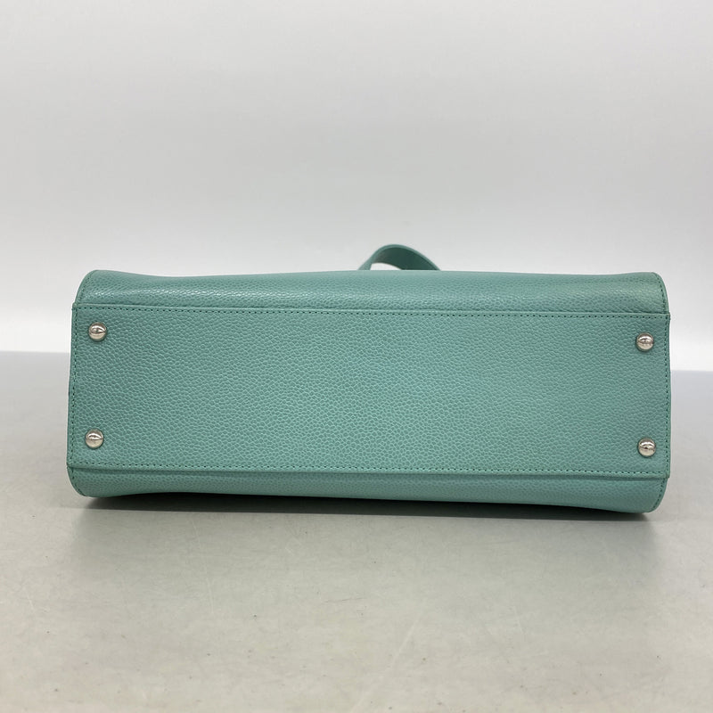 【6id5513】シャネル ショルダーバッグ キャビアスキン ターコイズブルー シルバー金具【中古】レディース
