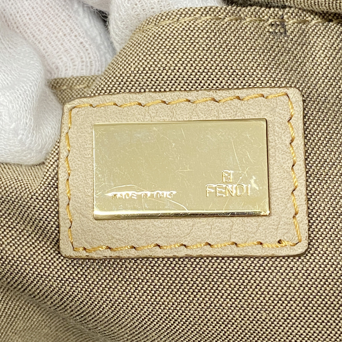 【6id5515】フェンディ トートバッグ ズッキーノ ナイロンキャンバス ベージュ ネイビー シャンパンゴールド金具【中古】レディース