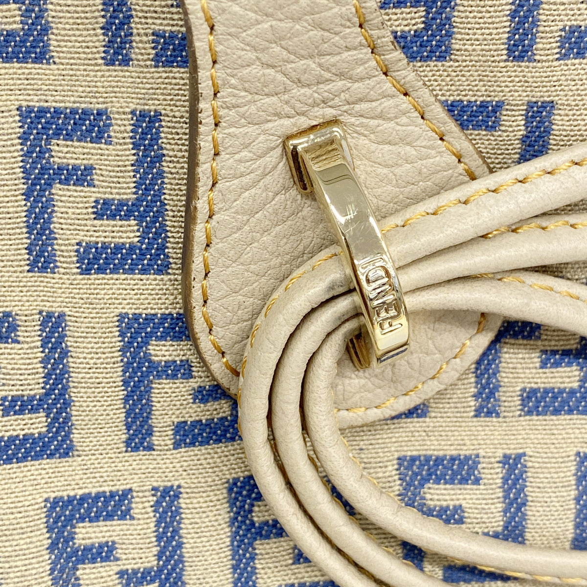 【6id5515】フェンディ トートバッグ ズッキーノ ナイロンキャンバス ベージュ ネイビー シャンパンゴールド金具【中古】レディース