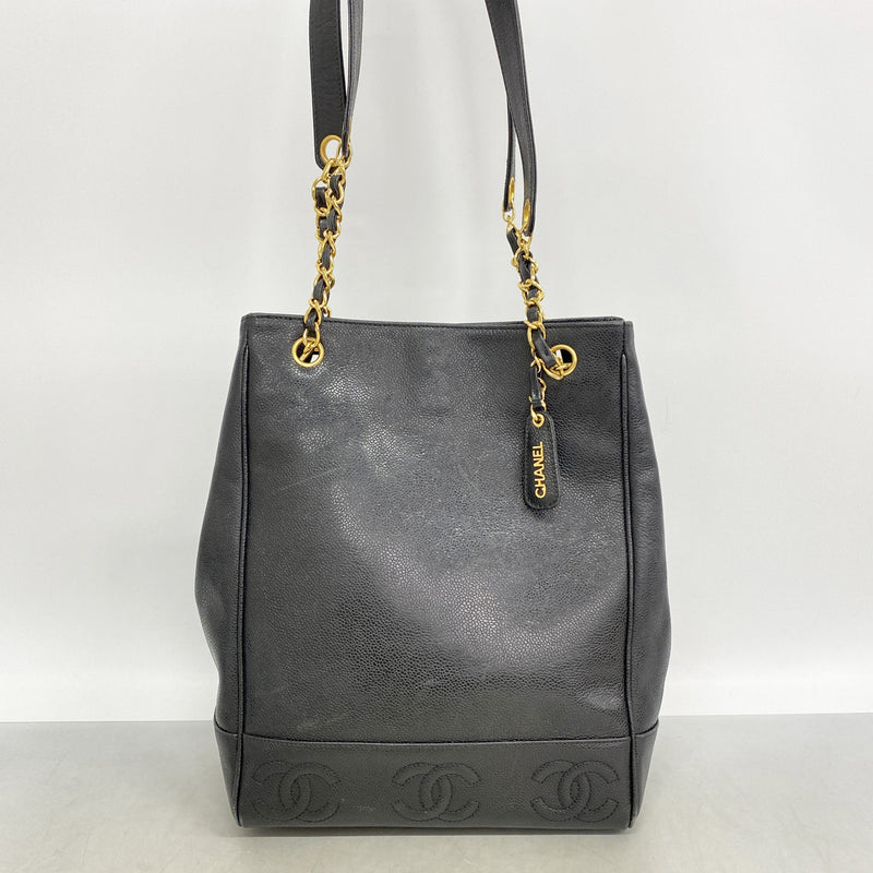 【6id5517】シャネル ショルダーバッグ トリプルココ キャビアスキン ブラック ゴールド金具【中古】レディース