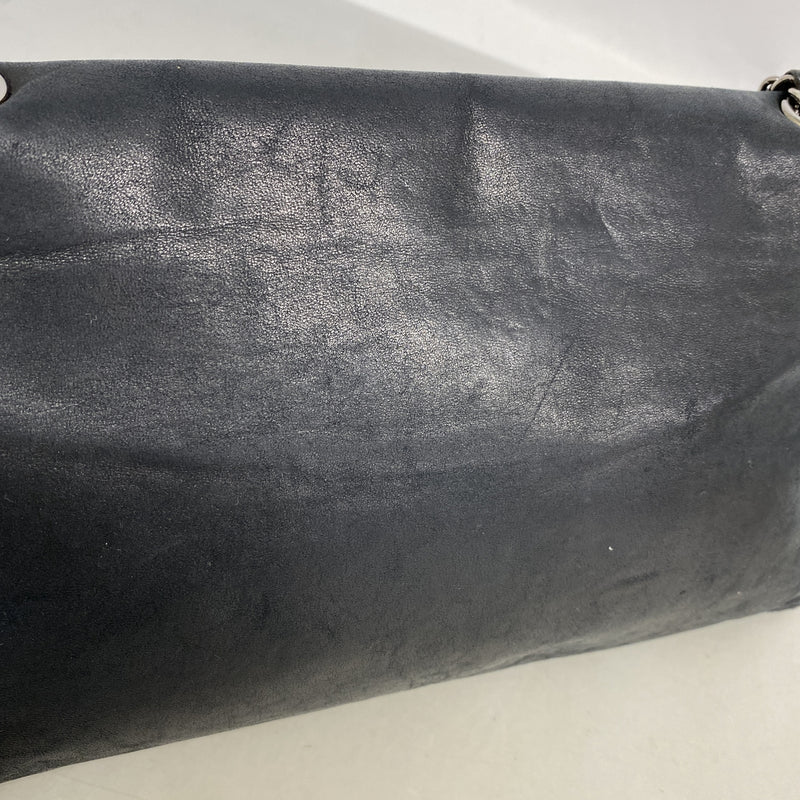 【6id5518】シャネル ショルダーバッグ 2.55 Wチェーン レザー ブラック シルバー金具【中古】レディース
