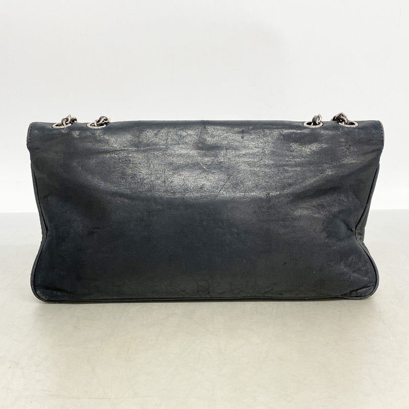 【6id5518】シャネル ショルダーバッグ 2.55 Wチェーン レザー ブラック シルバー金具【中古】レディース