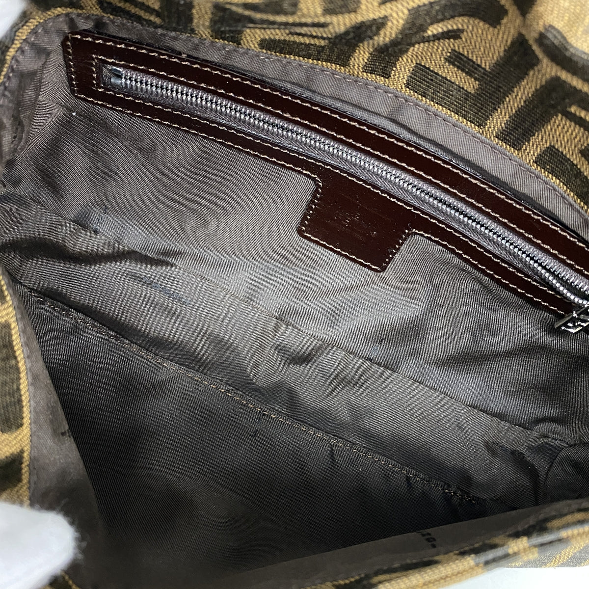 【6id5519】フェンディ ハンドバッグ ズッカ マンマバケット ナイロンキャンバス ブラウン シルバー金具【中古】レディース
