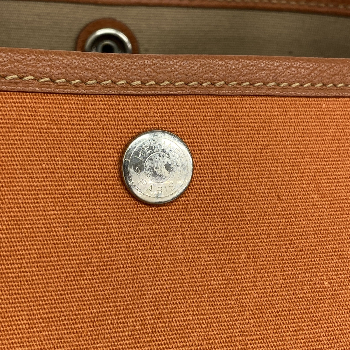 【6id5528】エルメス トートバッグ ガーデンパーティPM トワルオフィシエ オレンジ シルバー金具 □J刻印【中古】レディース