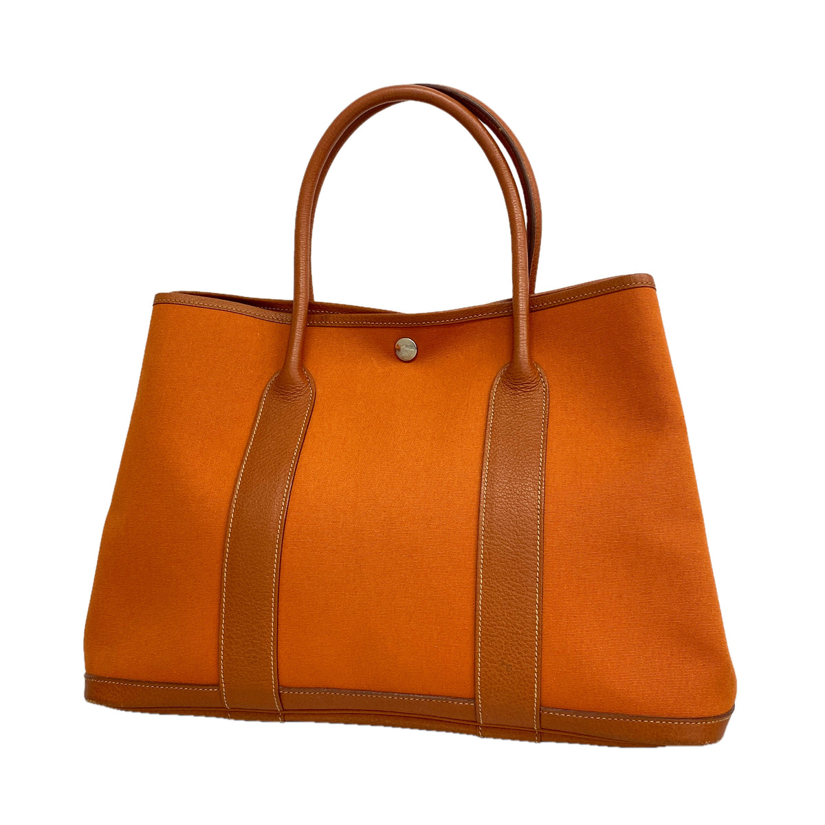 【6id5528】エルメス トートバッグ ガーデンパーティPM トワルオフィシエ オレンジ シルバー金具 □J刻印【中古】レディース