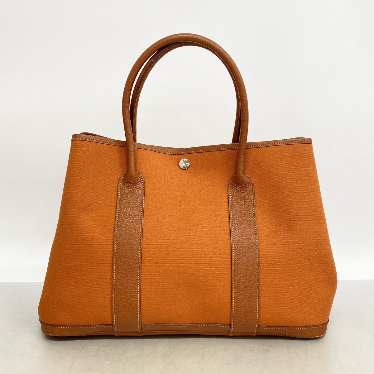【6id5528】エルメス トートバッグ ガーデンパーティPM トワルオフィシエ オレンジ シルバー金具 □J刻印【中古】レディース