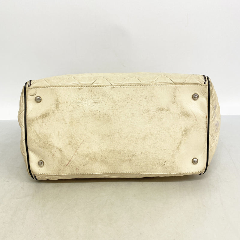 【6id5529】シャネル チェーントート 2.55/マトラッセ レザー アイボリー シルバー金具【中古】レディース