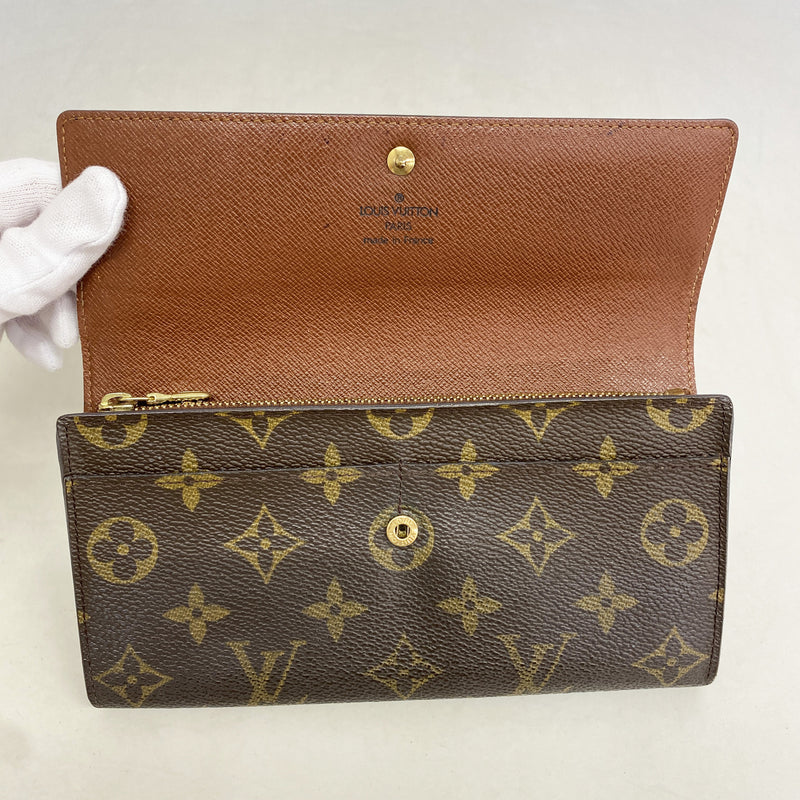 【6id5536】ルイヴィトン 長財布 モノグラム ポシェットポルトモネクレディ M61725 ブラウン【中古】レディース