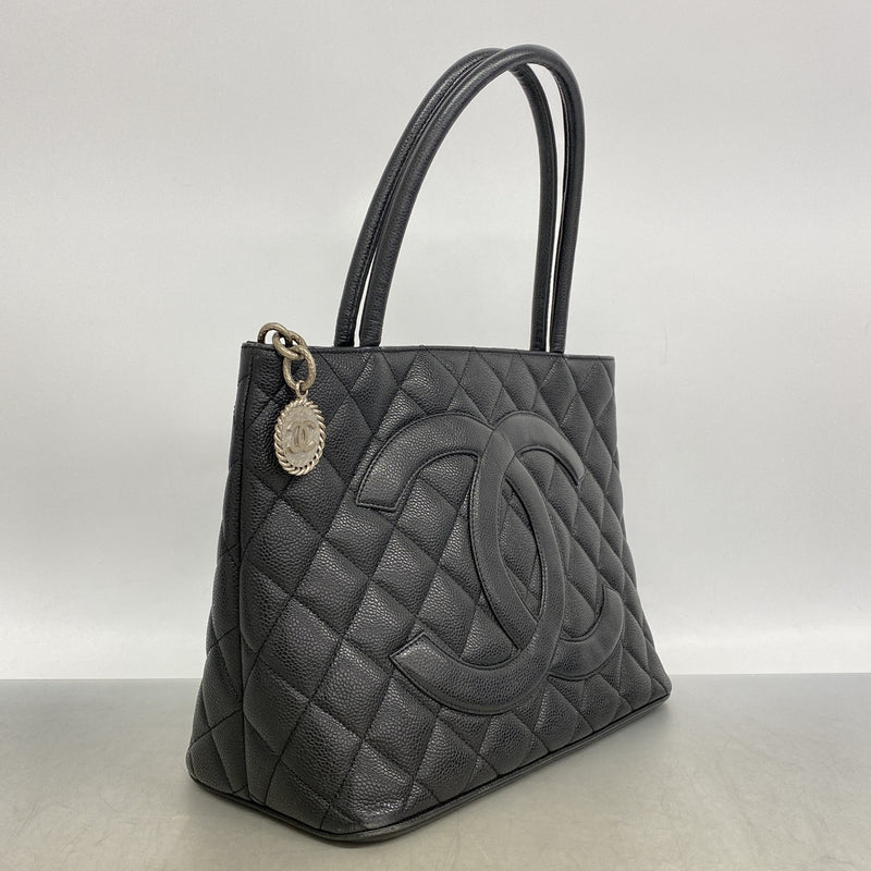 【6id5545】シャネル トートバッグ 復刻トート キャビアスキン ブラック シルバー金具【中古】レディース