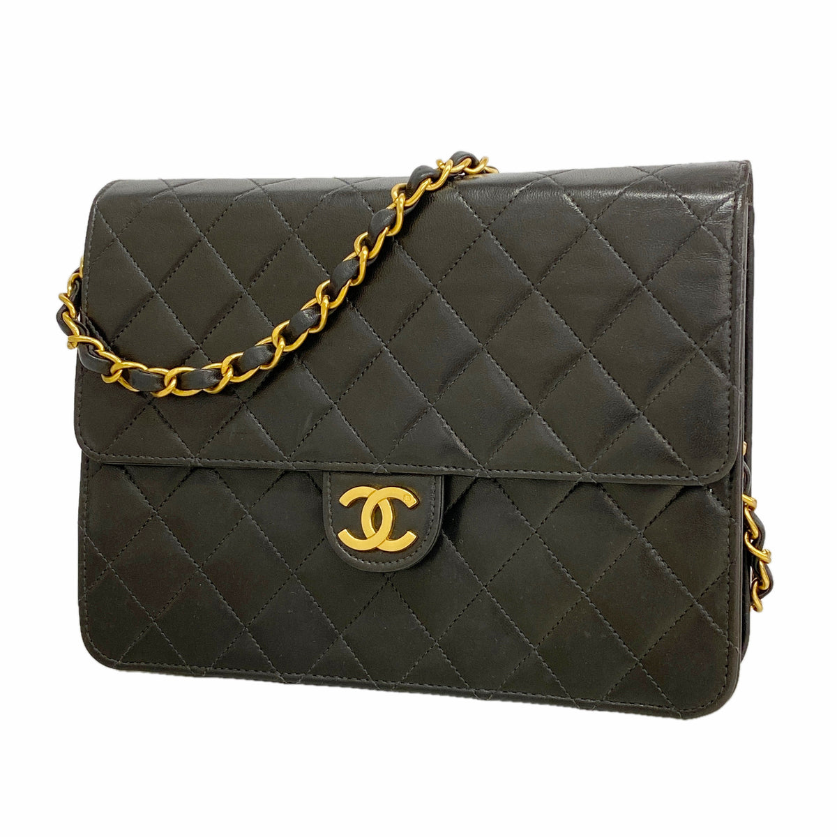 【6id5546】シャネル ショルダーバッグ マトラッセ チェーンショルダー ラムスキン ブラック ゴールド金具【中古】レディース