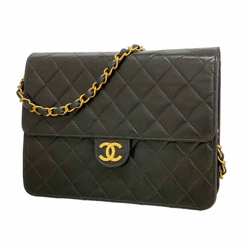 【6id5546】シャネル ショルダーバッグ マトラッセ チェーンショルダー ラムスキン ブラック ゴールド金具【中古】レディース