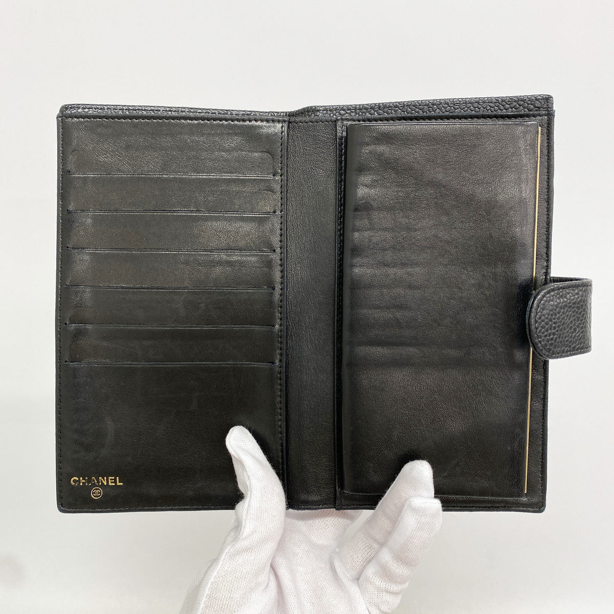 【6id5547】シャネル 長財布 キャビアスキン ブラック ゴールド金具【中古】メンズ レディース ユニセックス