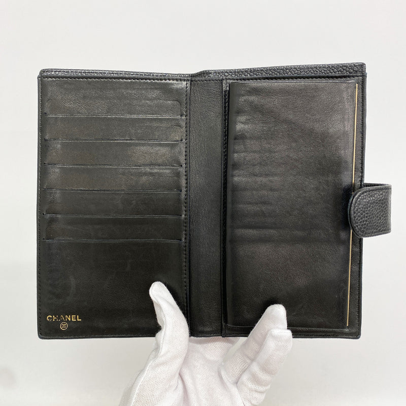 【6id5547】シャネル 長財布 キャビアスキン ブラック ゴールド金具【中古】メンズ レディース ユニセックス