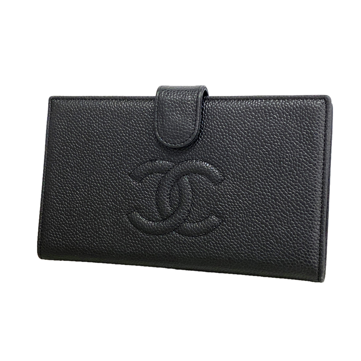 【6id5547】シャネル 長財布 キャビアスキン ブラック ゴールド金具【中古】メンズ レディース ユニセックス