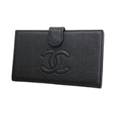 【6id5547】シャネル 長財布 キャビアスキン ブラック ゴールド金具【中古】メンズ レディース ユニセックス