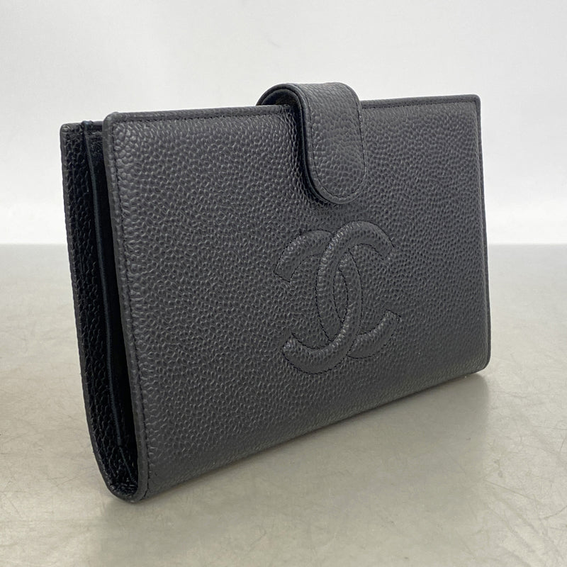 【6id5547】シャネル 長財布 キャビアスキン ブラック ゴールド金具【中古】メンズ レディース ユニセックス