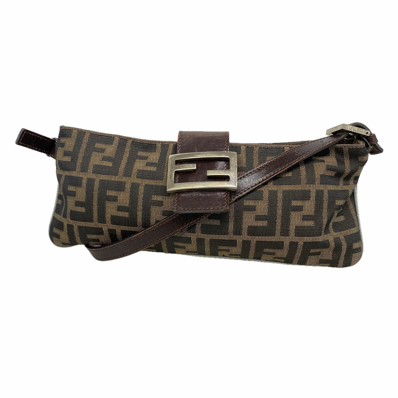 【6id5553】フェンディ ショルダーバッグ ズッカ ナイロンキャンバス ブラウン シルバー金具【中古】レディース