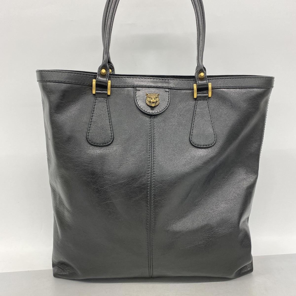 【6id5557】グッチ トートバッグ GGマーモント 547851 レザー ブラック ゴールド金具【中古】メンズ レディース ユニセックス