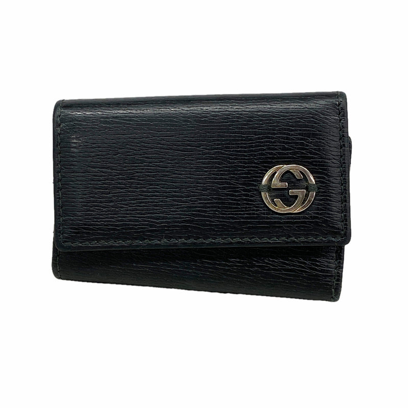 【6id5568】グッチ キーケース インターロッキングG 256337 レザー ブラック シルバー金具【中古】メンズ レディース ユニセックス