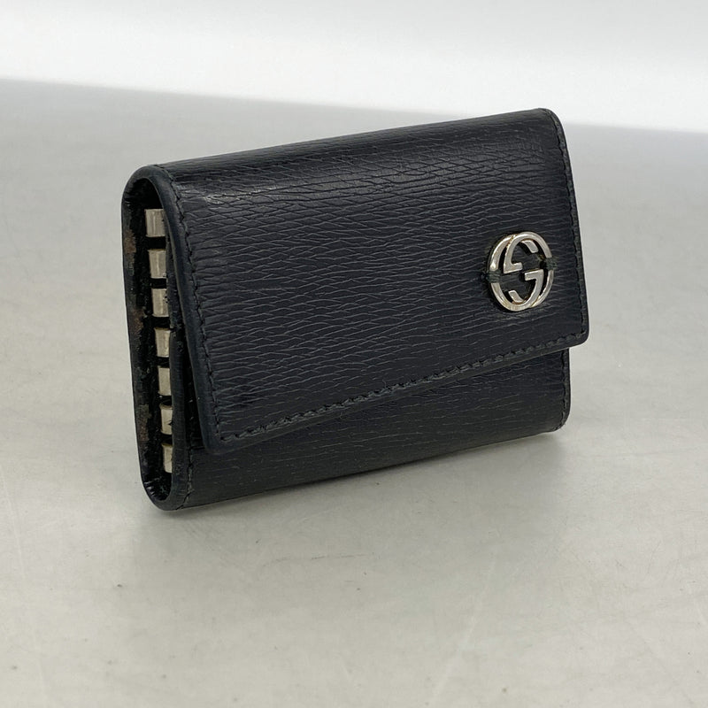 【6id5568】グッチ キーケース インターロッキングG 256337 レザー ブラック シルバー金具【中古】メンズ レディース ユニセックス