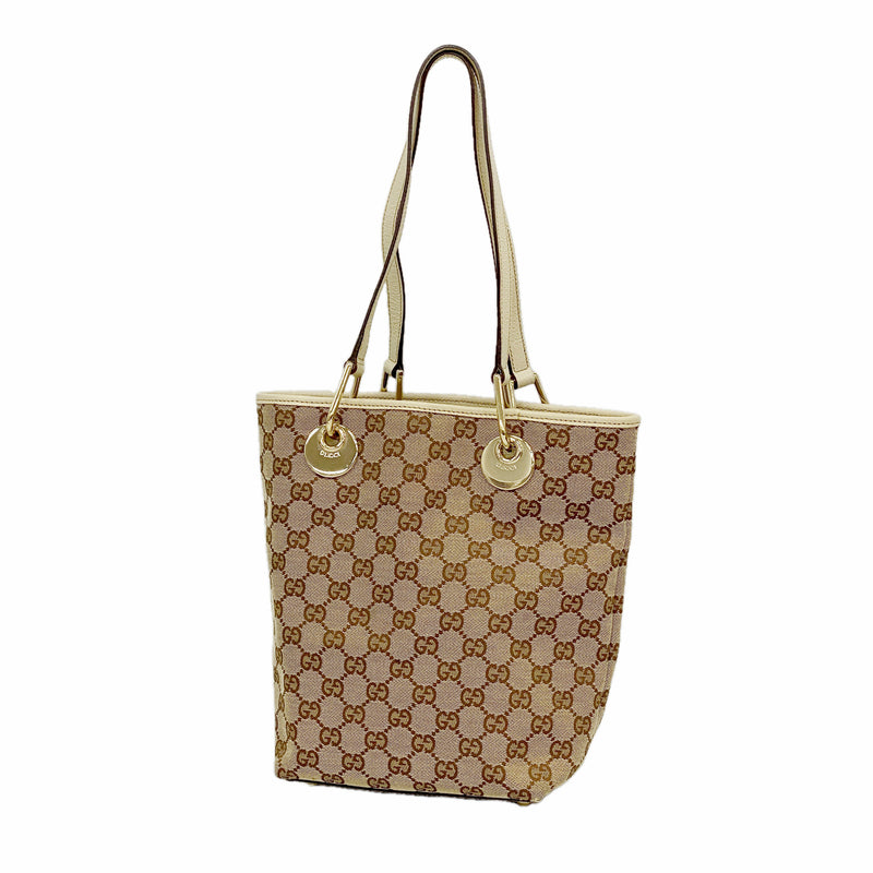 【6id5569】グッチ トートバッグ GGキャンバス 120840 キャンバス ベージュ シャンパンゴールド金具【中古】レディース
