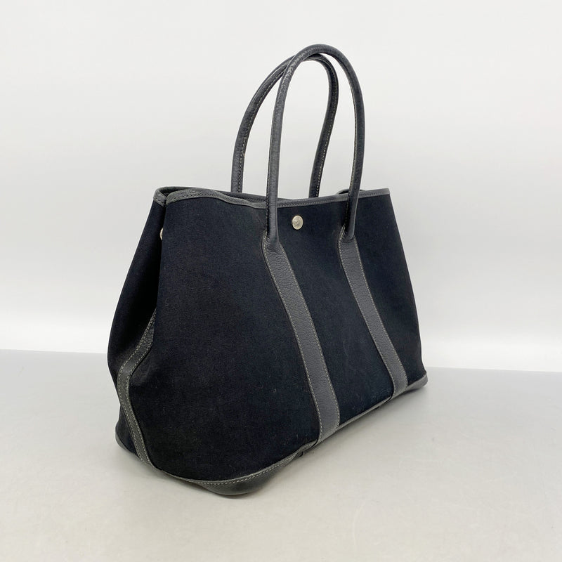 【6id5579-h】エルメス トートバッグ ガーデンパーティPM トワルオフィシエ ブラック シルバー金具 T刻印【中古】レディース