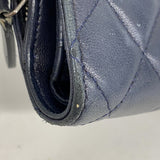 【6id5593】シャネル 財布 マトラッセ ラムスキン ネイビー シルバー金具【中古】レディース