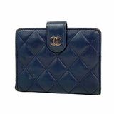 【6id5593】シャネル 財布 マトラッセ ラムスキン ネイビー シルバー金具【中古】レディース