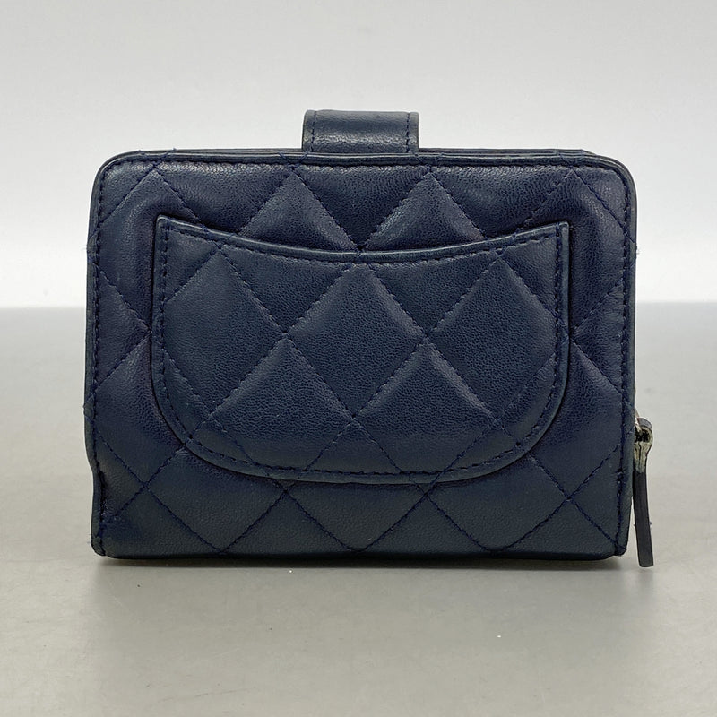 【6id5593】シャネル 財布 マトラッセ ラムスキン ネイビー シルバー金具【中古】レディース