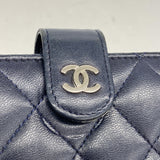 【6id5593】シャネル 財布 マトラッセ ラムスキン ネイビー シルバー金具【中古】レディース